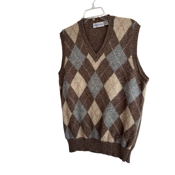 VTG Breamar Mens XL 100% Scottish Wool Sweater Vest Argyle  Made in Hong Kong - Picture 2 of 9